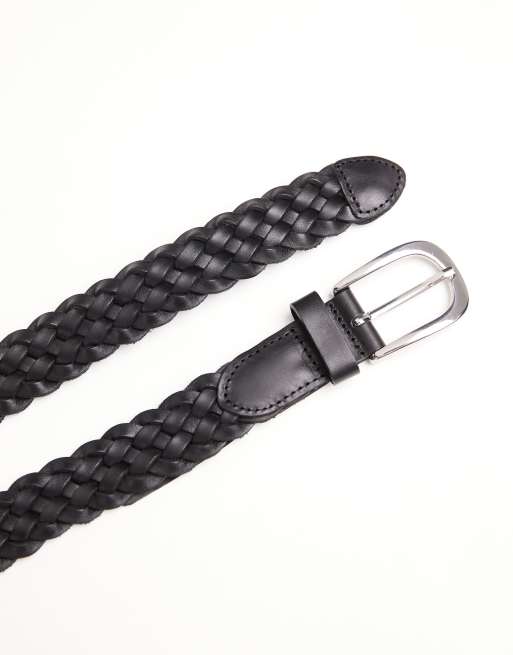 Cinturón negro con detalle trenzado de cuero con hebilla plateada de Vero Moda, 2 de 3