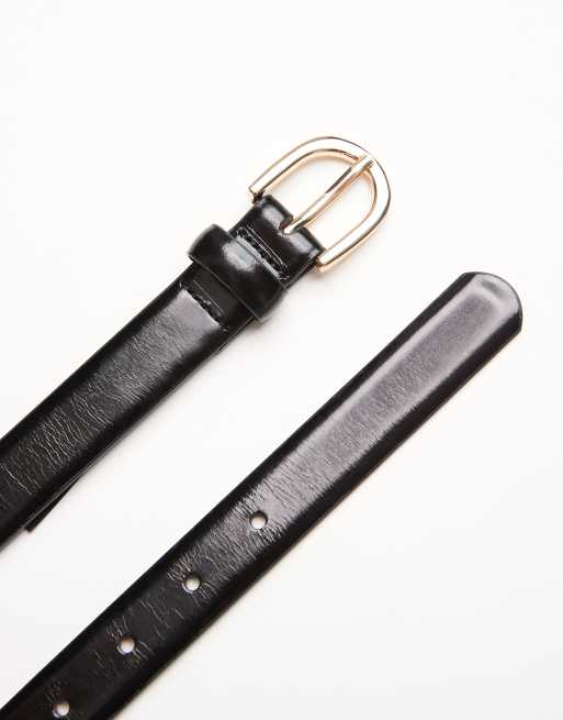 Cinturón negro con diseño entretejido de cuero con hebilla dorada de Pieces, 2 de 3