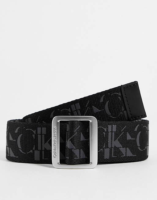 Hombre Cinturones | Cinturón negro con estampado de monograma de cuero de poliéster reciclado de Calvin Klein Jeans - MH02071