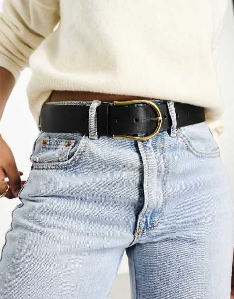 Cinturón negro con hebilla semicircular de ASOS DESIGN - view 1