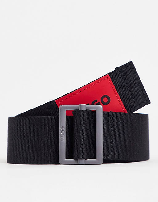 Hombre Cinturones | Cinturón negro con logo cuadrado de cincha Gred de HUGO - AW81133