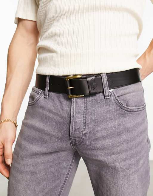 Cinturón negro con logo de caballo de cuero suave de Polo Ralph Lauren, 4 de 4