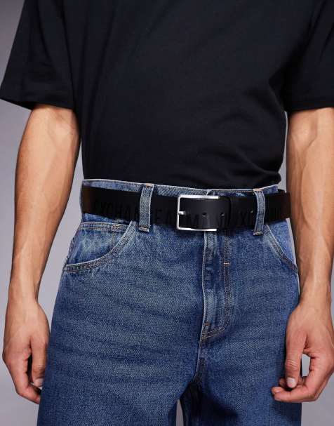 Cinturón negro con logo de cuero de Armani Exchange - view 1