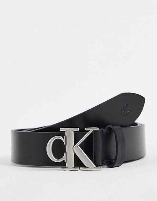 Hombre Cinturones | Cinturón negro con logo de cuero de Calvin Klein Jeans - JZ57038