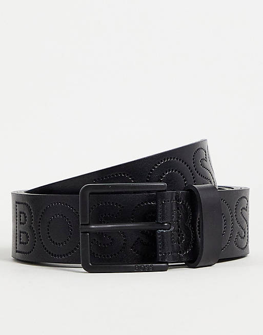 Hombre Cinturones | Cinturón negro con logo llamativo de cuero Ther de BOSS - PU47861