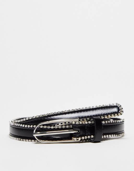 Cinturón negro con strass de Mango