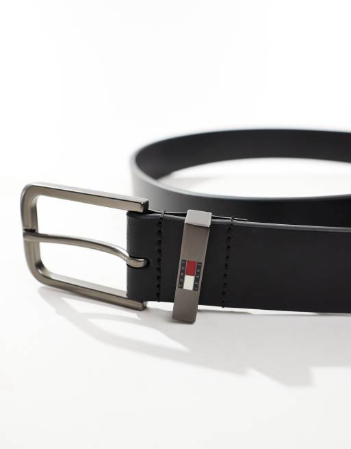 Cinturón negro de 3,5 cm con logo de bandera de cuero de Tommy Jeans, 3 de 4