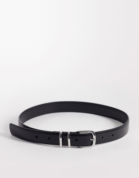 Cinturón negro de cuero auténtico premium con hebilla dorada de ARKET - view 1