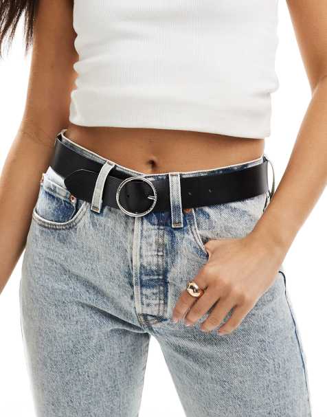 Cinturón negro de cuero con hebilla plateada redonda Athena de Levi's - view 1
