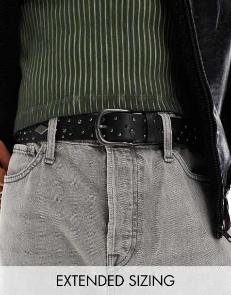 Cinturón negro de cuero sintético con detalle de tachuelas de ASOS DESIGN - view 1