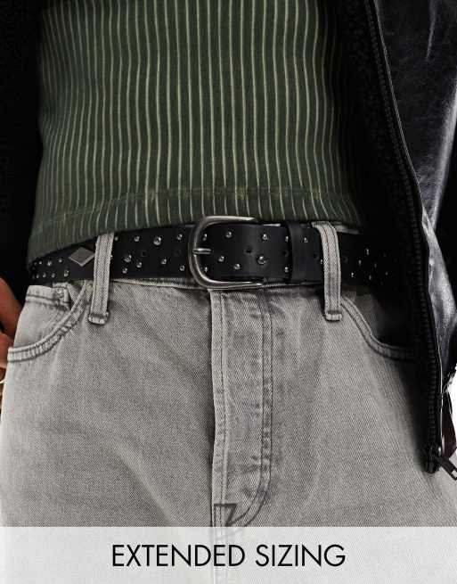 Cinturón negro de cuero sintético con detalle de tachuelas de ASOS DESIGN