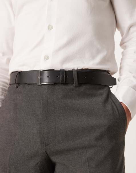 Cinturón negro de cuero sintético con hebilla gris plomo de ASOS DESIGN - view 1