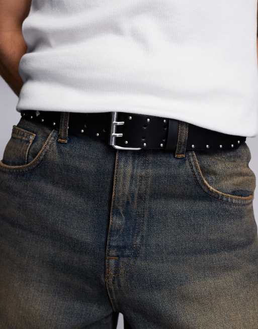 Cinturón negro de cuero sintético con tachuelas en forma de estrella de ASOS DESIGN