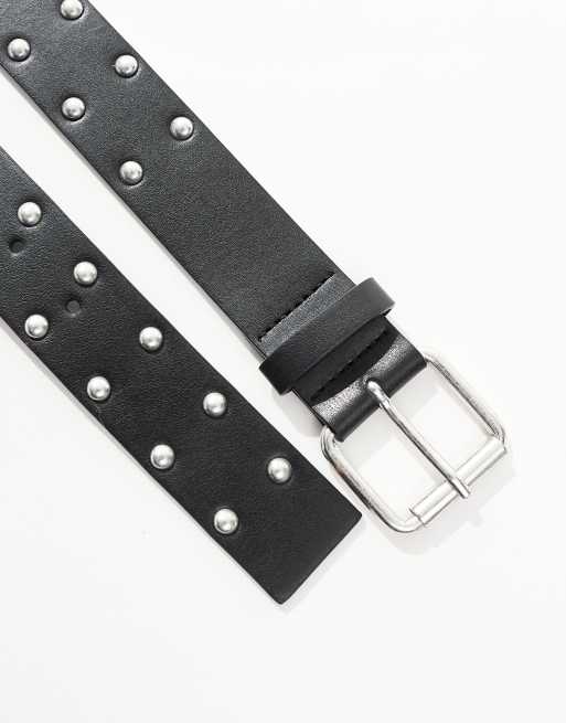 Cinturón negro de cuero sintético con tachuelas y hebilla con rodillo de ASOS DESIGN, 2 de 4