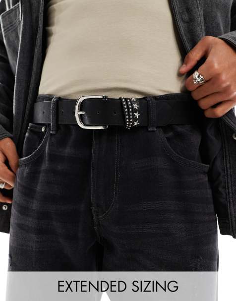 Cinturón negro de cuero sintético con trabilla con tachuelas de ASOS DESIGN - view 1