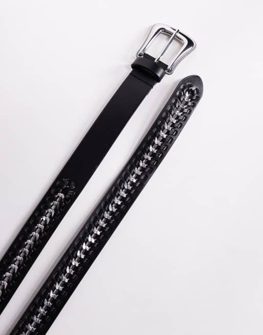 Cinturón negro de estilo wéstern de cuero sintético con detalle de cadena de ASOS DESIGN, 2 de 3