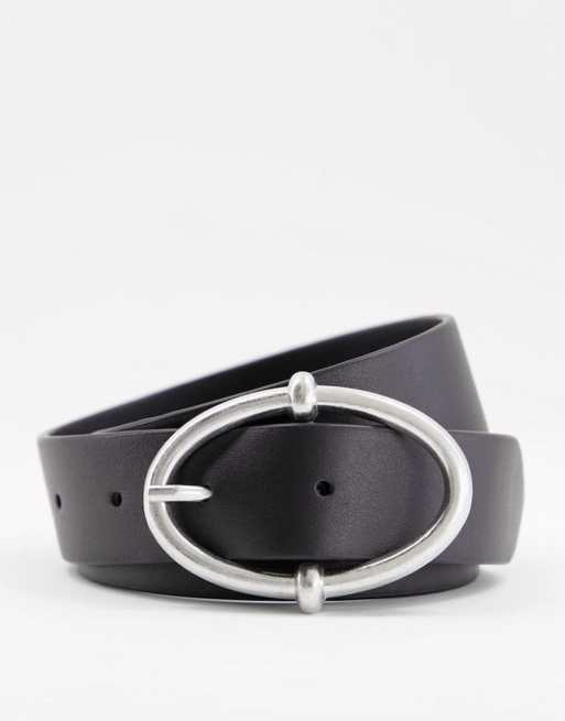Cinturón negro de vaqueros para cadera y cintura con hebilla ovalada de ASOS DESIGN