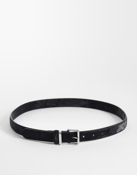 Cinturón negro desgastado para cintura y cadera de antelina con hebilla cuadrada de ASOS DESIGN - view 1