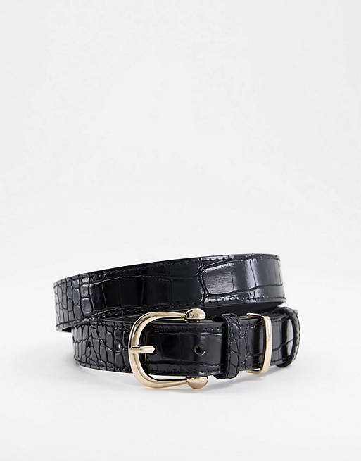 Mujer Cinturones | Cinturón negro efecto cocodrilo para cintura y cadera de My Accessories London - HO43001