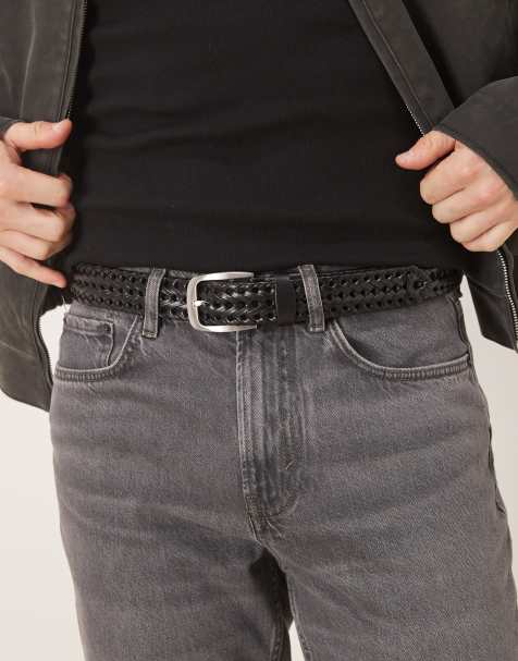 Cinturón negro entretejido de cuero de ASOS DESIGN - view 1