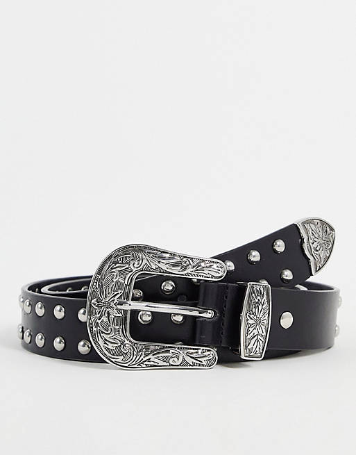 Hombre Cinturones | Cinturón negro estilo wéstern unisex con detalle de tachuelas de Reclaimed Vintage Inspired - GU37130