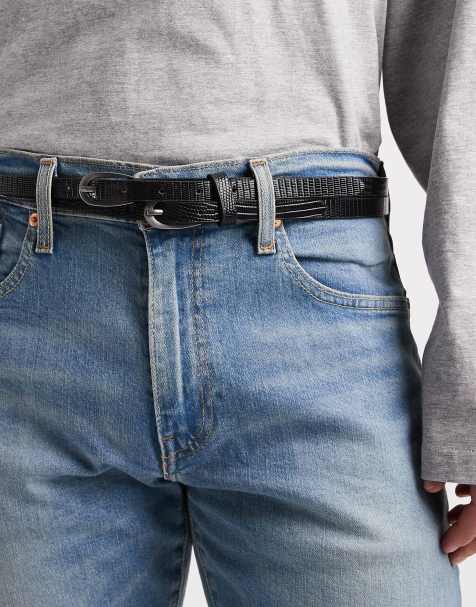 Cinturón negro estrecho con dos correas de cuero sintético efecto piel de cocodrilo de ASOS DESIGN - view 1