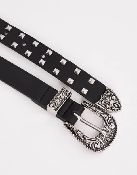 Cinturón negro estrecho estilo wéstern con tachuelas de cuero sintético de ASOS DESIGN - view 1