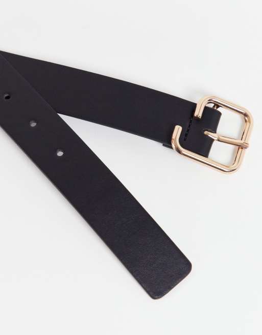 Cinturón negro fino con hebilla asimétrica de cuero sintético de ASOS DESIGN, 4 de 4