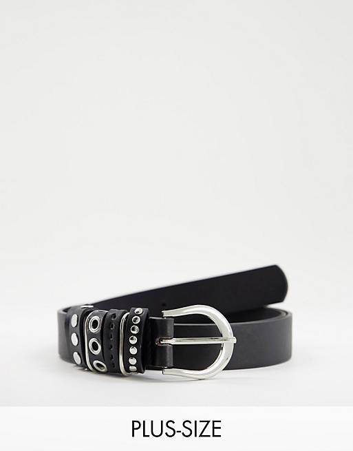 Mujer Cinturones | Cinturón negro para cadena y cintura con ojales y tachuelas de My Accessories Curve - UH53289