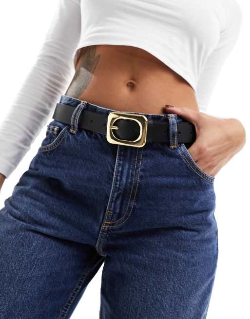 Cinturón negro para cadera y cintura con hebilla cuadrada angular de ASOS DESIGN 