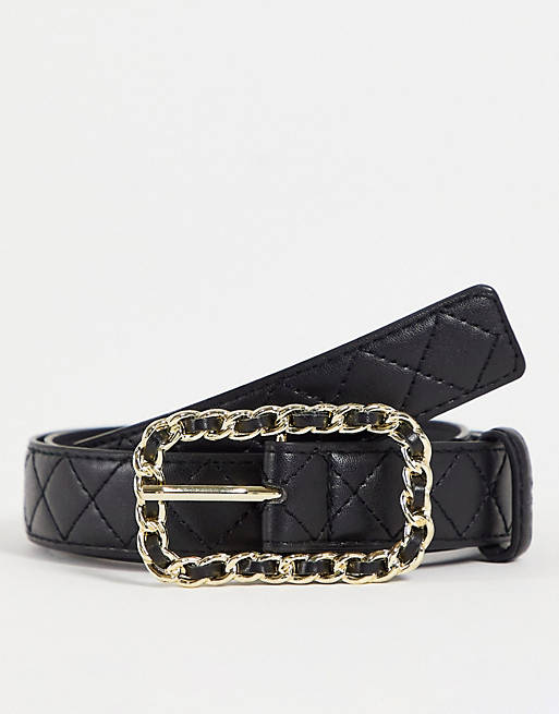 Mujer Cinturones | Cinturón negro para cadera y cintura con hebilla dorada estilo cadena de My Accessories London Curve - NV25996