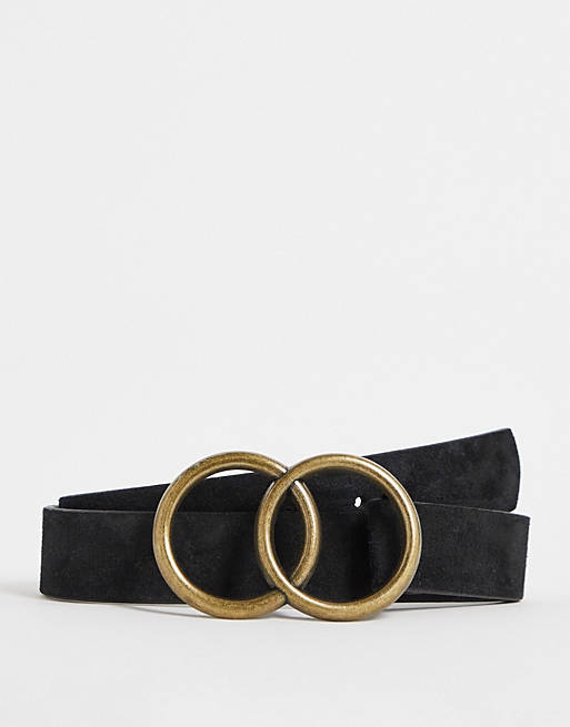 Mujer Cinturones | Cinturón negro para cadera y cintura de ante con hebilla con diseño de dos círculos de ASOS DESIGN - PC06186