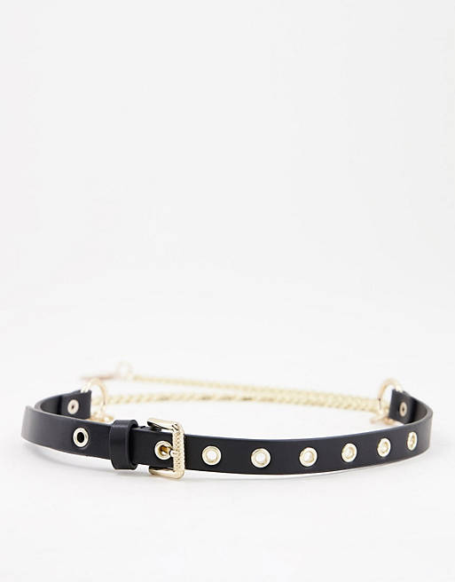 Mujer Cinturones | Cinturón negro para cintura y cadera con detalle de cadena colgante de ASOS DESIGN - IF38540