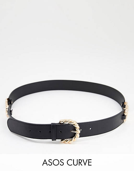 Mujer Cinturones | Cinturón negro para cintura y cadera con detalle de cadena de ASOS DESIGN Curve - PE00876