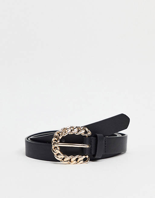 Mujer Cinturones | Cinturón negro para cintura y cadera con hebilla con diseño de cadena de My Accessories London Curve - YV67717