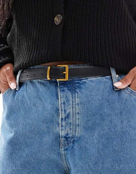 Cinturón negro para cintura y cadera con hebilla cuadrada de ASOS DESIGN Curve - view 1