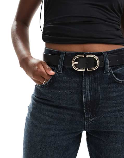 Cinturón negro para cintura y cadera con hebilla dorada de ASOS DESIGN - view 1