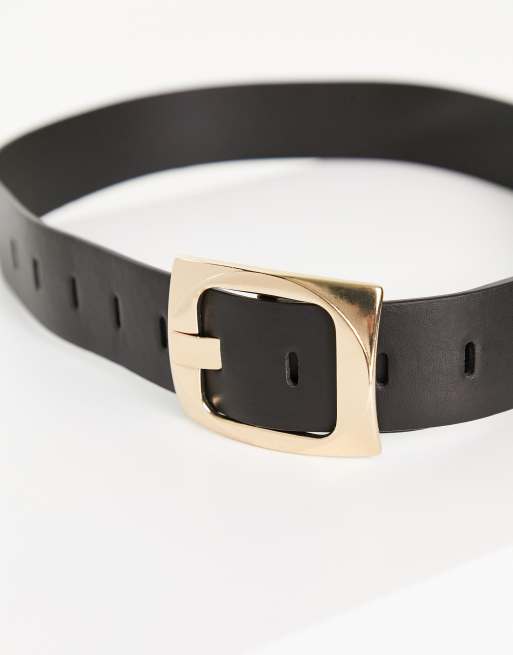 Cinturón negro para cintura y cadera con hebilla gruesa dorada de ASOS DESIGN, 4 de 4