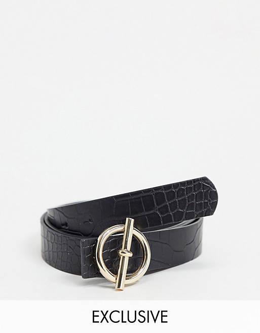 Cinturón negro para cintura y cadera con hebilla y barra en T Curve exclusivo de My Accessories London
