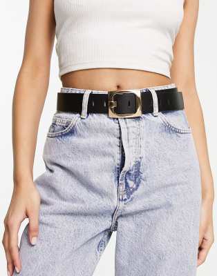 Cinturón negro para vaqueros para cintura y cadera con hebilla gruesa dorada de ASOS DESIGN