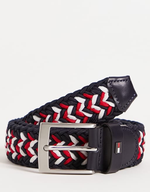 Cinturón negro, rojo y blanco con diseño entretejido elástico de Tommy Hilfiger