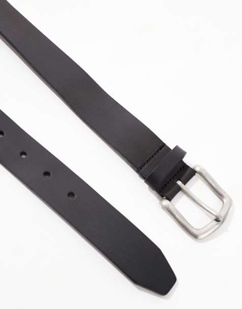 Cinturón negro vintage de cuero con hebilla plateada pulida de ASOS DESIGN - view 1