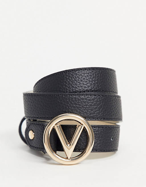 Mujer Cinturones | Cinturón negro y dorado con logo redondeado de Valentino Bags - JK80480