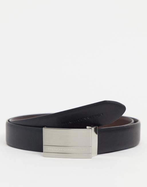 Cinturón negro y marrón con diseño reversible y hebilla rectangular de French Connection