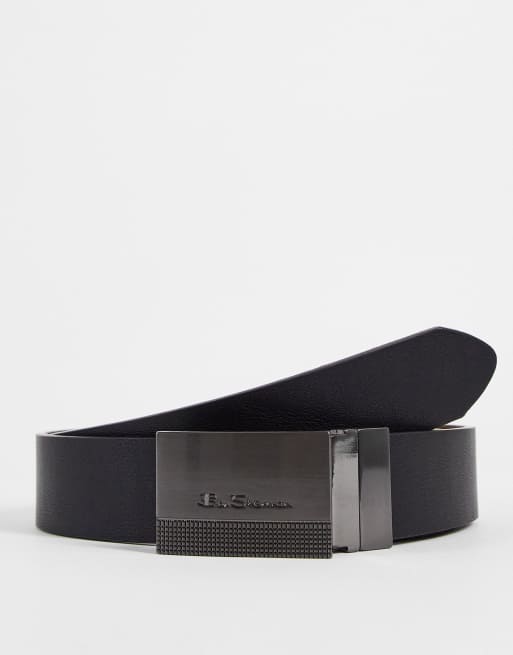 Cinturón negro y tostado reversible con logo en la hebilla de cuero de Ben Sherman