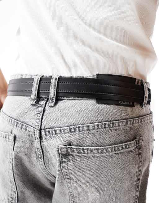 Cinturón negros de cuero sintético con detalle de pespuntes y hebilla rectangular de ASOS DESIGN, 3 de 4