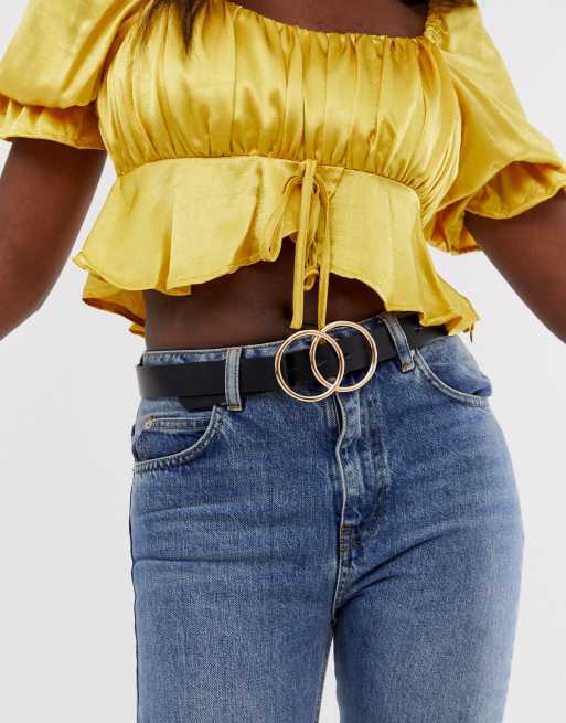 Cinturón para vaqueros de cintura y cadera con círculo doble en cuero de ASOS DESIGN, 3 de 4