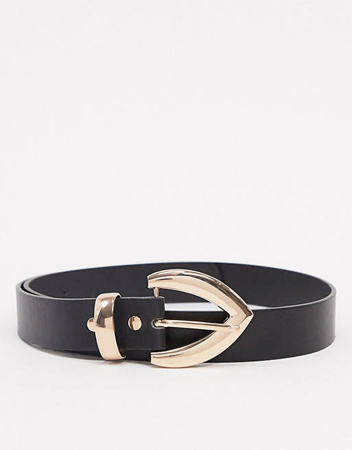 Mujer Cinturones | Cinturón para vaqueros de talle alto o bajo con hebilla puntiaguda en color negro de My Accessories London - EA46793