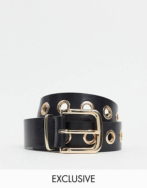 Mujer Cinturones | Cinturón para vaqueros negro para cintura y cadera con ojales dorados exclusivo de My Accessories London - CX25718