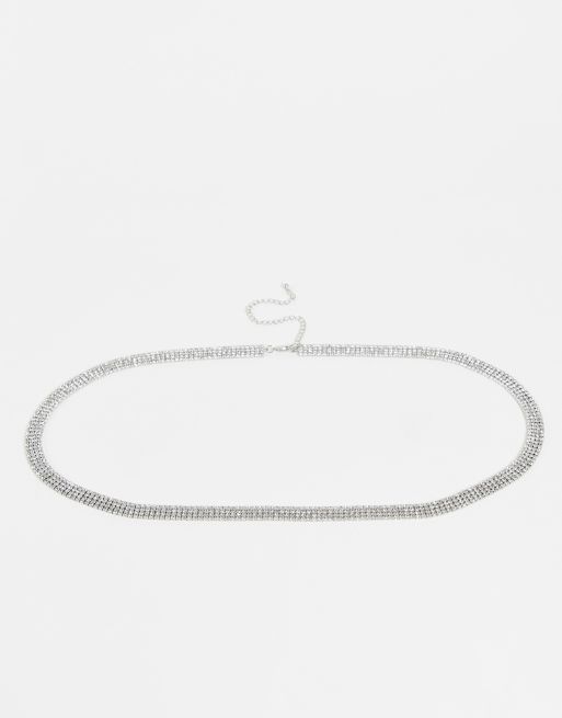 Cinturón plateado estilo cadena estrecha con incrustaciones de strass de ASOS DESIGN, 2 de 4